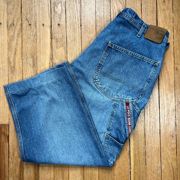 Y2K Vintage‎ Polo Jeans Co Baggy Wide Leg Carpenter Crop Men's Size 37x26.5 READ
